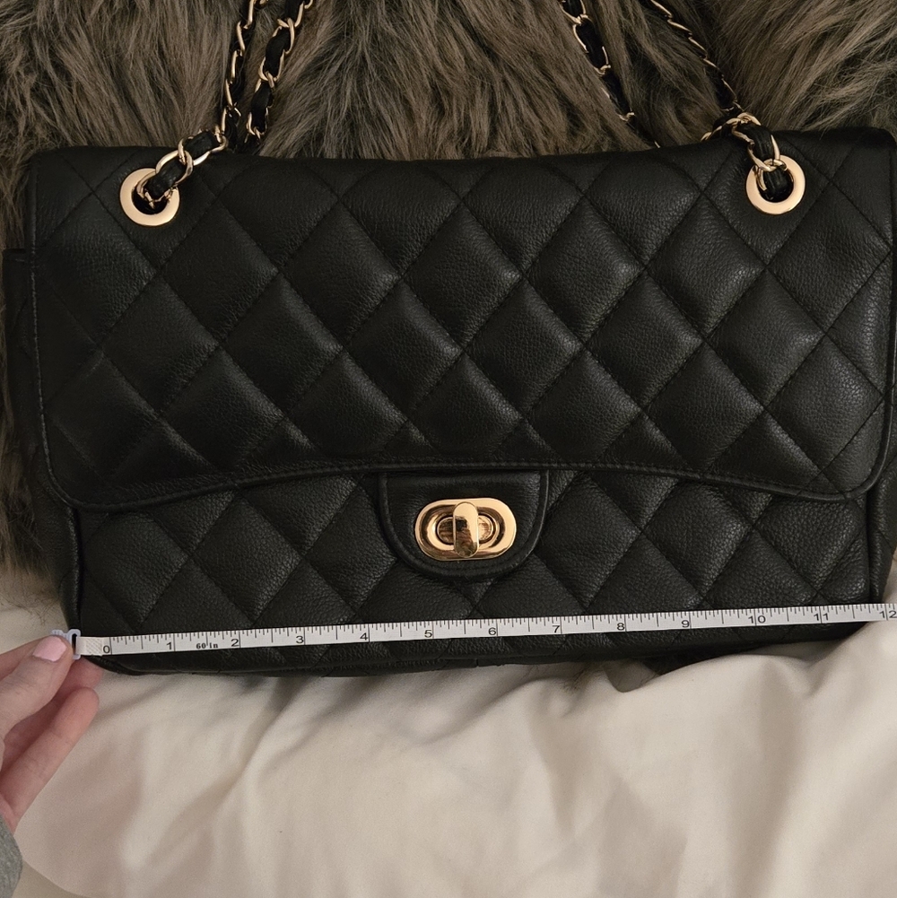 Black Genuine Grained Leather Inspired Shoulder Bag - Picture 4 of 5